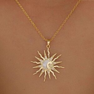 Gold Celestial Sun Moon Star Pendant Necklace Boho Cosmic Jewelry